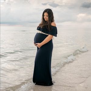 Navy Blue Off the Shoulder Maternity Dress